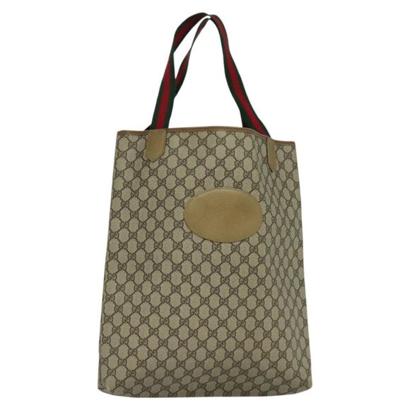 GUCCI GG Supreme Web Sherry Line Tote Bag PVC Beige Red Green - Picture 1 of 16